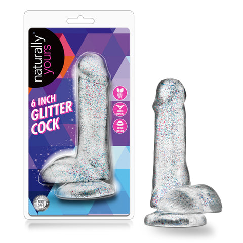 Naturally Yours 6" Glitter Cock Sparkling Clear