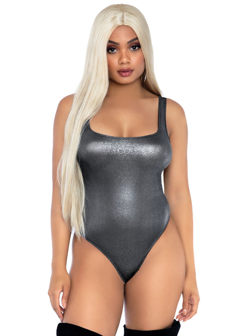 Shimmer spandex snap crotch thong bodysuit