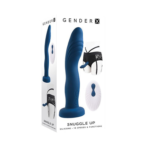 Gender X Snuggle Up Dual Motor Strap On Vibe w/Harness - Blue Strap Ons