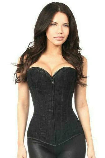 Lavish Black Lace Front Zipper Corset Lingerie