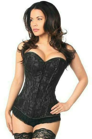 Lavish Black Lace Front Zipper Corset Lingerie