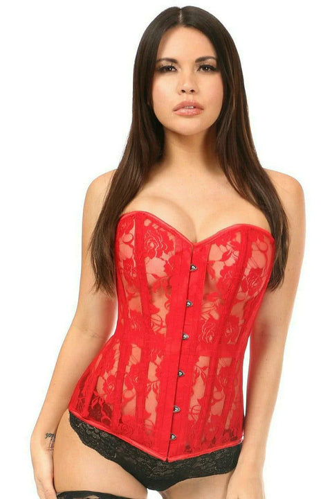 Lavish Red Sheer Lace Over Bust Corset 2X Lingerie