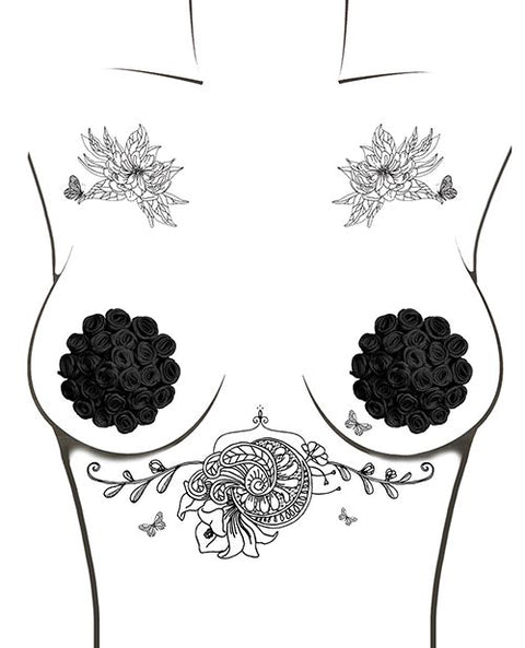 Neva Nude Burlesque Nightfall Roses Reusable Silicone Nipztix - Black O/S