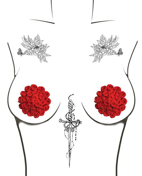 Neva Nude Burlesque First Impression Roses Reusable Silicone Nipztix - Red O/S Costumes