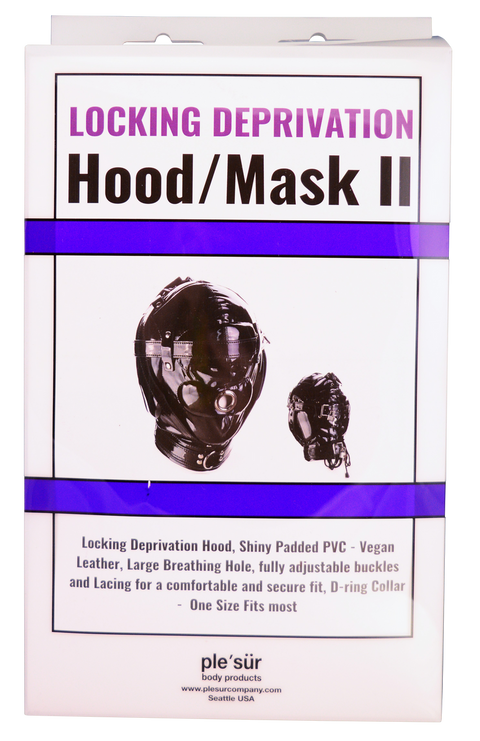 Hood Mask - Shiny Pleather Lace-Up Locking Hood Deprivation Mask with 1 Nose Hole Bondage & Restraints