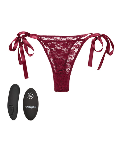 Remote Control Lace Thong Set - Burgundy