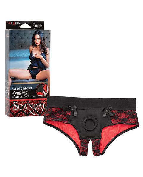 Scandal Crotchless Pegging Panty Set L/XL - Red