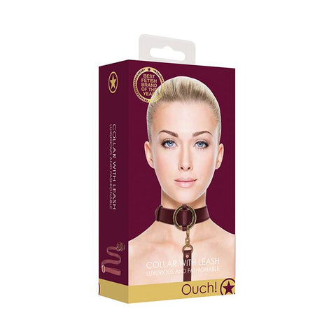 Shots Ouch Halo Collar w/Leash Burgundy Bondage & Restraints