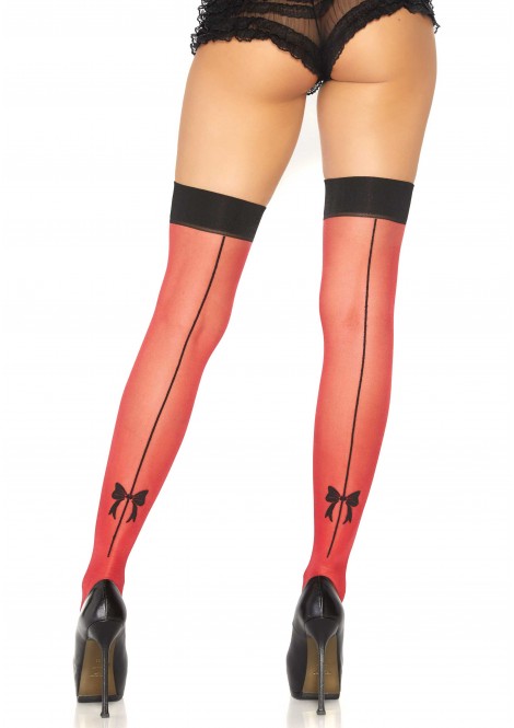 Backseam thigh highs with bow-Red/Black