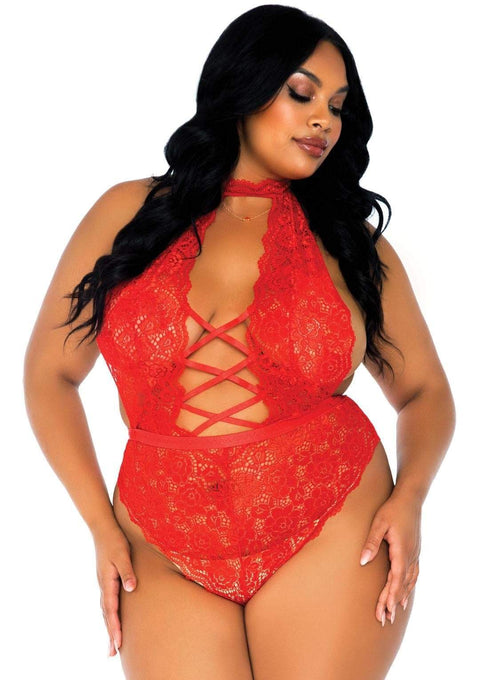 Floral Lace Crotchless Teddy 1X/2X