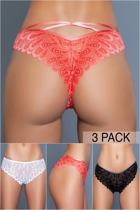 Kelani Panties 3 Pack (Coral, Black & White)