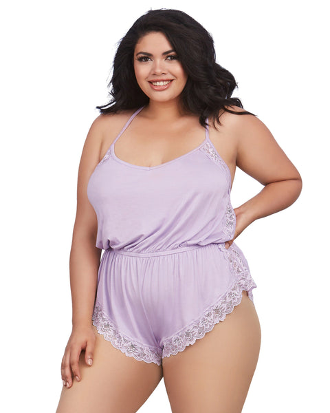 Soft Knit Jersey Sleepwear Romper 2X Lavender Lingerie