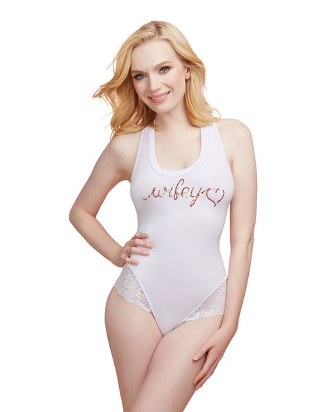 Soft Spandex Jersey 'Wifey' Bodysuit with Thong Back