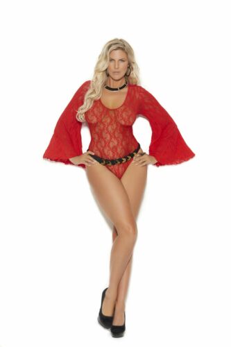 Long Sleeve Lace Teddy - Red