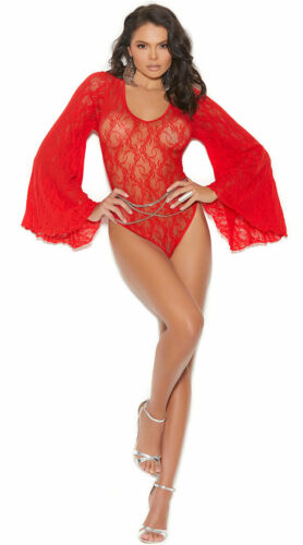 Long Sleeve Lace Teddy - Red